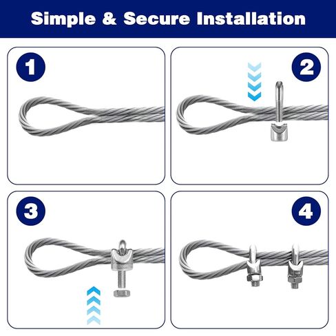 60 Pcs 1/8 Inch M3 304 Stainless Steel Wire Rope Cable Clamps - U Bolt Saddle Clips for Rigging, Hanging, Securing Loads & Outdoor Use in Saudi Arabia