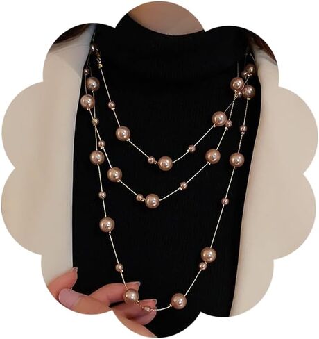 Long Pearl Necklaces for Women Dainty Pearls Chain Gold And Long Layered Statement Sweater Strand Chain Jewelry in Kuwait