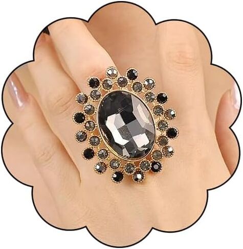 BOHO BIG OVAL CRYSTAL RING FOR GOLD GOLD FLOWER RINGS RHINESTONE RINGS VINTAGE SPEX OPEN FAIN in Kuwait