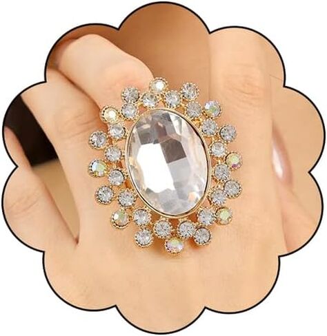 Boho Big Oval Crystal Ring for Women Gold Flower Statement Rhinestone Rings Vintage Square Open Finger Adjustable Crystal Floral Ring Jewelry for Bridal Wedding Party in Kuwait