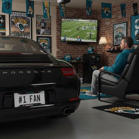 NFL Jacksonville Jaguars “DUUUVAL" Premium Long Lasting Black Metal Team License Plate Frame – 4 Screw Tag Holder with Highlighted Team Pride Cheer - Complement Any Color Truck, SUV, Car in Saudi Arabia
