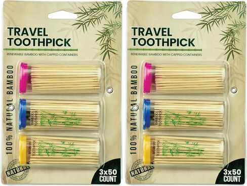 DecorRack 3 Travel Toothpick Dispensers with 150 Natural Bamboo Toothpick Holders, Portable Single-Point Wood Container with Covers, On the Go, Clear Mini Holders (Pack of 3) in Kuwait