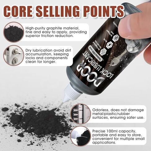 Graphite Lubricant for Door Lock, Dry Graphite Lubricants - 100ml Dry Powder Lubricant for Sticky Locks, Eliminates Jamming & Noise Long-Lasting Protection in Kuwait