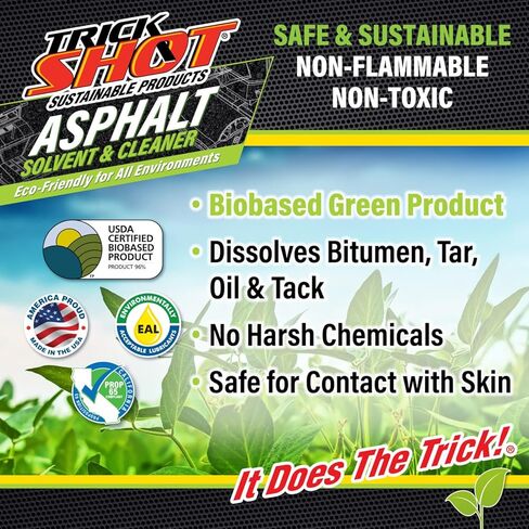 Trick Shot Asphalt Solvent and Cleaner - USDA Biobased Industrial Degreaser for Paving Equipment & Tools, Heavy Duty Formula, Food Grade Tar Remover & Bitumen Remover, Made in USA - 16 Fl Oz in Kuwait