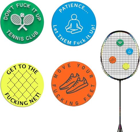 NIIIYTYB 4 Pcs Tennis Racquet Dampeners Funny Unique Silicone Dampener Tennis Dampers Racket Vibration Dampeners Fun Tennis Racket Dampers with Words Shock Absorbing Tennis Accessories in Saudi Arabia
