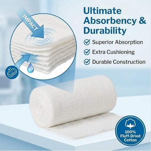 CareStock Gauze Rolls Bandage [Pack of 100] 4.5 in x 4.1 yds, Non-Sterile, Rolled Cotton Dressing, First Aid Wrap, Medical Grade Supplies in Kuwait