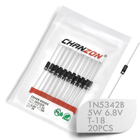 (عبوة من 20 قطعة) Chanzon 1N5342B 1N5342 Power Zener Diode 5W 6.8V T-18 (CASE17-02) الثنائيات المحورية 5 وات 6.8 فولت 6V8 in Saudi Arabia