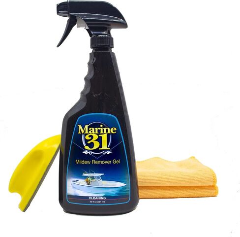 Marine 31 Mildew Stain Remover Gel Cleaner Kit | Removes Stains from Boats, Homes, Patios, Bathrooms, & Showers | Includes Interior Scrub Brush & Microfiber Towels | M31-375KITGEL-1 | 20oz in Kuwait