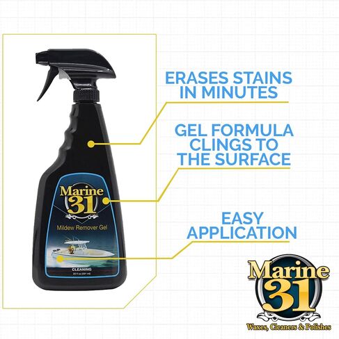 Marine 31 Mildew Stain Remover Gel Cleaner Kit | Removes Stains from Boats, Homes, Patios, Bathrooms, & Showers | Includes Interior Scrub Brush & Microfiber Towels | M31-375KITGEL-1 | 20oz in Kuwait