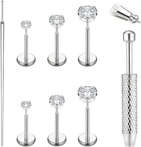20G Flat Back Stud Earrings for Women Hypoallergenic Surgical Steel Threadless Tragus Cartilage Conch Nose Monroe Labret Medusa Piercing Jewelry/Be Equipped With Piercing Ball Grabber Tool in Saudi Arabia