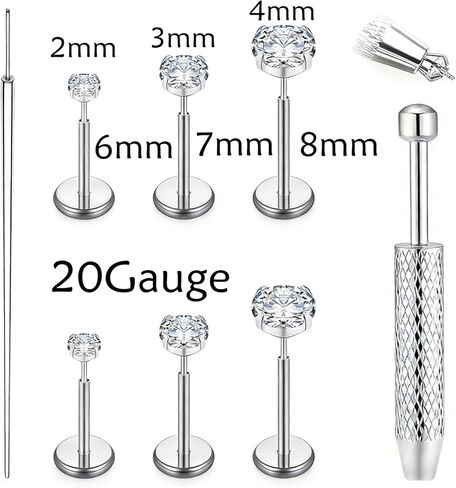 20G Flat Back Stud Earrings for Women Hypoallergenic Surgical Steel Threadless Tragus Cartilage Conch Nose Monroe Labret Medusa Piercing Jewelry/Be Equipped With Piercing Ball Grabber Tool in Saudi Arabia
