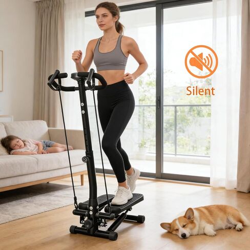 BeBecome Steppers للتمرين في المنزل، جهاز خطوة ملتوي مع مقود، جهاز خطوة للياقة البدنية منخفض التأثير مع شاشة LCD، مع شريط شد، مدرب القلب الهيدروليكي الهادئ للتمرينات الداخلية in Saudi Arabia