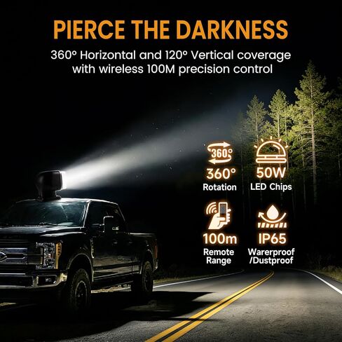 Remote Control LED Search Light,70W 6800lm LED Spotlight for Marine Offroad Pickup Hunting Go Outdoor,6 Inch,360 Rotating,12V 24V Spot Light,1 Strong Magnets in Saudi Arabia