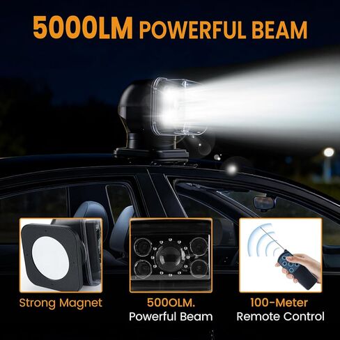 Remote Control LED Search Light,70W 6800lm LED Spotlight for Marine Offroad Pickup Hunting Go Outdoor,6 Inch,360 Rotating,12V 24V Spot Light,1 Strong Magnets in Saudi Arabia