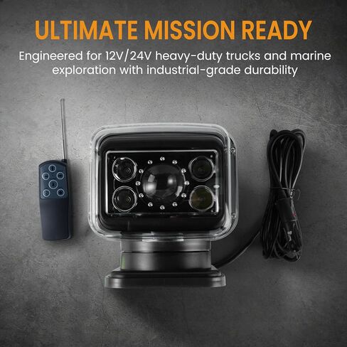 Remote Control LED Search Light,70W 6800lm LED Spotlight for Marine Offroad Pickup Hunting Go Outdoor,6 Inch,360 Rotating,12V 24V Spot Light,1 Strong Magnets in Saudi Arabia