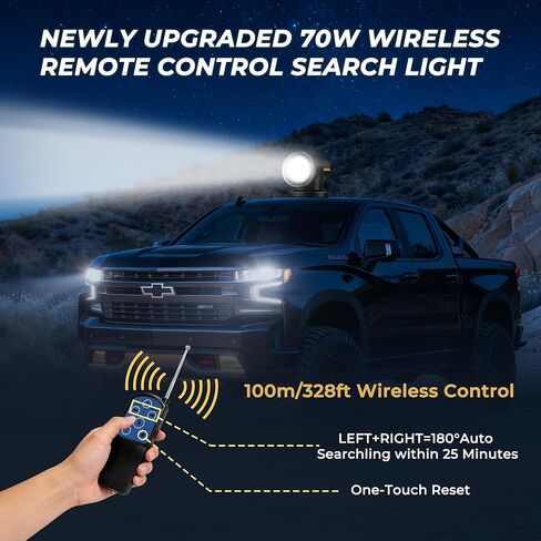 أضواء البحث LED عن بعد من KORKIE للشاحنة، إعادة ضبط تلقائي 360 درجة ضوء نقطة دوارة، أضواء بحرية مقاومة للماء للقارب 6 مغناطيسات قوية مدمجة باللون الأسود in Kuwait