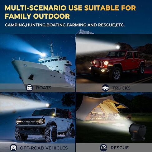 أضواء البحث LED عن بعد من KORKIE للشاحنة، إعادة ضبط تلقائي 360 درجة ضوء نقطة دوارة، أضواء بحرية مقاومة للماء للقارب 6 مغناطيسات قوية مدمجة باللون الأسود in Kuwait