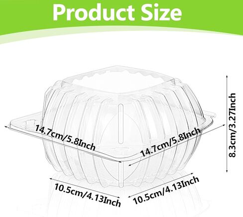 100 عبوة من حاويات الطعام الشفافة مع أغطية مفصلية، صناديق مفصلية للاستعمال مرة واحدة مع ملصقات إغلاق، حاويات بلاستيكية للاستخدام في مخبز كعكة سلطة الحلوى، 5.8 × 5.8 × 3.27 بوصة in Kuwait