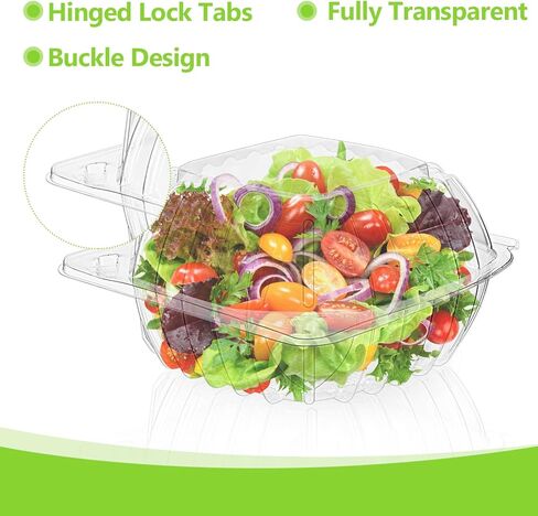 100 عبوة من حاويات الطعام الشفافة مع أغطية مفصلية، صناديق مفصلية للاستعمال مرة واحدة مع ملصقات إغلاق، حاويات بلاستيكية للاستخدام في مخبز كعكة سلطة الحلوى، 5.8 × 5.8 × 3.27 بوصة in Kuwait