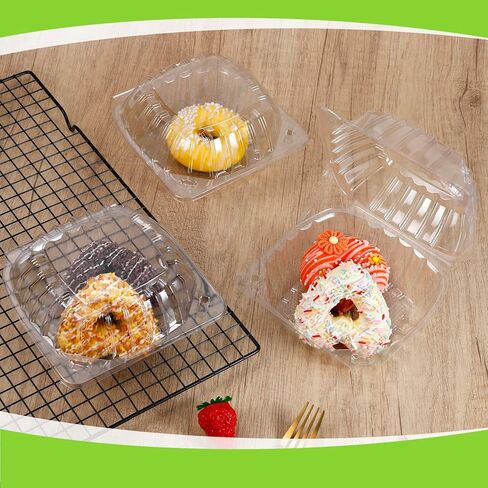 100 عبوة من حاويات الطعام الشفافة مع أغطية مفصلية، صناديق مفصلية للاستعمال مرة واحدة مع ملصقات إغلاق، حاويات بلاستيكية للاستخدام في مخبز كعكة سلطة الحلوى، 5.8 × 5.8 × 3.27 بوصة in Kuwait