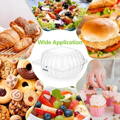 100 عبوة من حاويات الطعام الشفافة مع أغطية مفصلية، صناديق مفصلية للاستعمال مرة واحدة مع ملصقات إغلاق، حاويات بلاستيكية للاستخدام في مخبز كعكة سلطة الحلوى، 5.8 × 5.8 × 3.27 بوصة in Kuwait