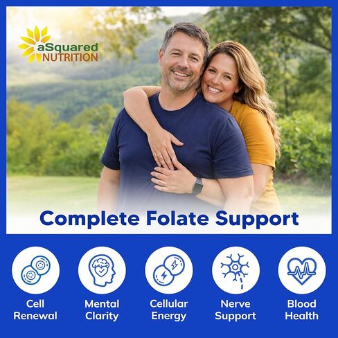 aSquared Nutrition L Methylfolate Plus Methyl B12 - Methylated Folate Supplement for Women & Men - 5-MTHF (Active Vitamin B9) 1000 mcg & B-12 1mg - B Complex - 60 Capsules in Saudi Arabia