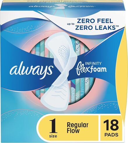 Always Infinity Feminine Pads For Women, Size 1 Regular Absorbency, With Wings, With Flexfoam, Unscented, 18 Count in Saudi Arabia