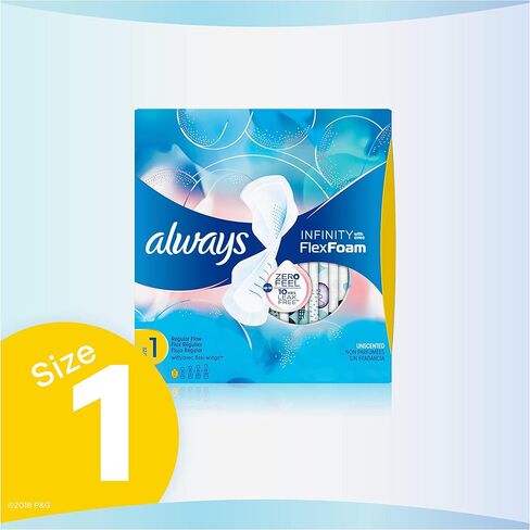 Always Infinity Feminine Pads For Women, Size 1 Regular Absorbency, With Wings, With Flexfoam, Unscented, 18 Count in Saudi Arabia