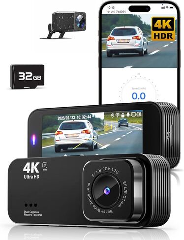 Dash Cam Front and Rear, 8K Ultra HD Dash Camera for Cars, Dash Cam with App Control, 32GB Card, Built-in Wi-Fi & GPS in Kuwait