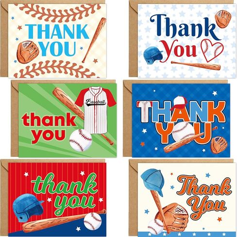 Baseball Thank You Cards 24 Pack Kids Thank You Notes Greeting Cards with Envelopes Birthday Teacher Gift in Kuwait