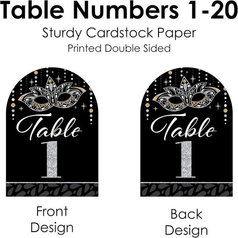 Big Dot of Happiness Masquerade - Venetian Mask Party Double-Sided 5 x 7 inches Cards - Table Numbers - 1-20 in Saudi Arabia