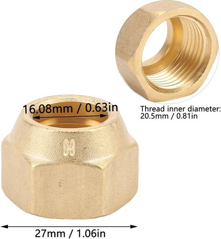 BAFOVY 5/8 Inch Brass Nut, Tube Fitting for Copper Pipes with Strong Erosion Proofing, for Fuel Air Liquid Oil Gas Vacuum Pipelines in Saudi Arabia