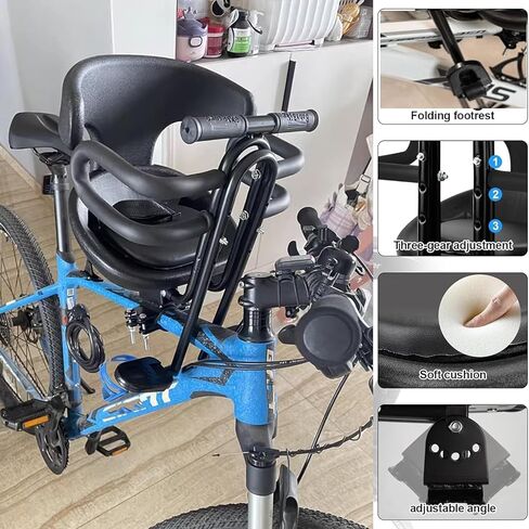 مقعد دراجة خلفي للأطفال، مقعد أمامي للأطفال، كرسي مسند الظهر، ملحق للكبار، مع حزام ودواسات in Kuwait