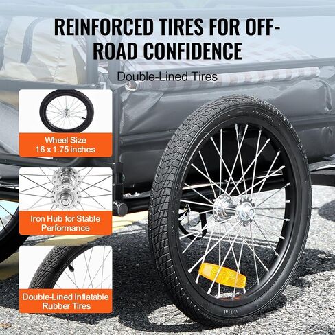 مقطورة دراجة بحد تحميل يبلغ 160 رطلاً: إطار من الفولاذ المطلي بالمسحوق، إطارات مقاس 16 بوصة × 1.75 بوصة، وصلة جر سريعة التحرير، وعاكسات in Kuwait