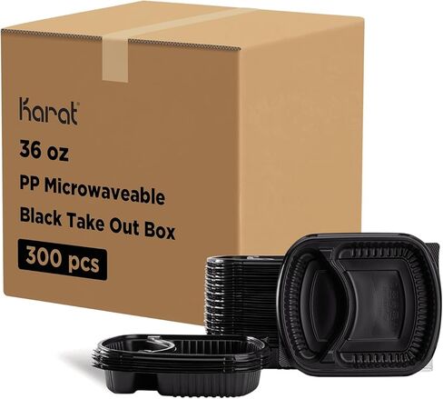 Karat 36oz PP Plastic Microwaveable Black Take Out Box, 2-compartment (Case of 300) in Saudi Arabia