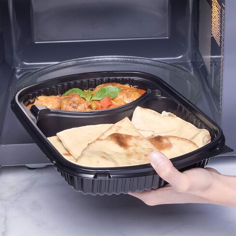 Karat 36oz PP Plastic Microwaveable Black Take Out Box, 2-compartment (Case of 300) in Saudi Arabia