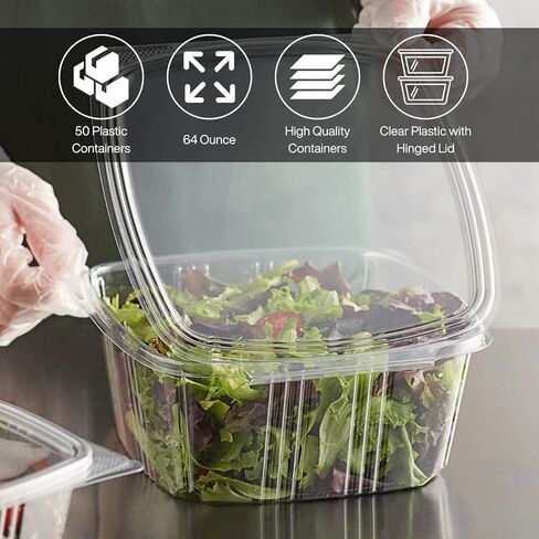 Smygoods Deli Containers with Hinged Lids, Clear PET Plastic, 64 Ounces, Rectangular Clamshell, 50 Count in Kuwait