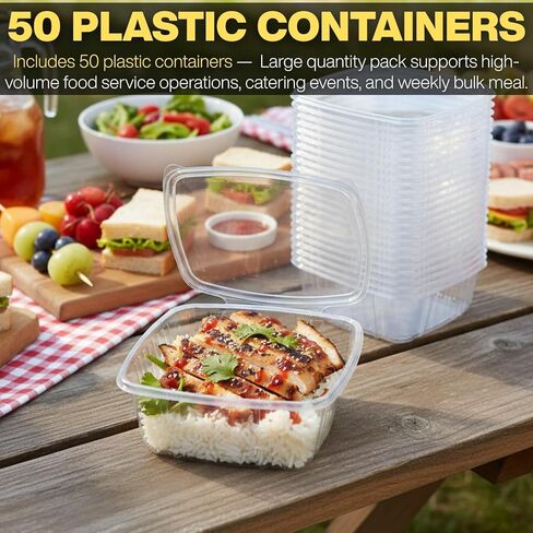 Smygoods Deli Containers with Hinged Lids, Clear PET Plastic, 64 Ounces, Rectangular Clamshell, 50 Count in Kuwait