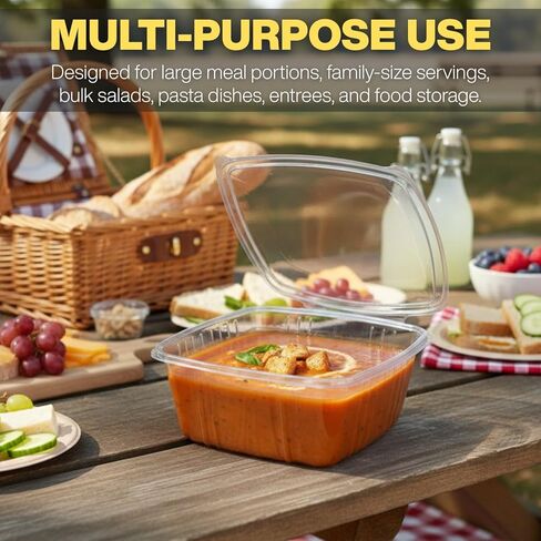 Smygoods Deli Containers with Hinged Lids, Clear PET Plastic, 64 Ounces, Rectangular Clamshell, 50 Count in Kuwait