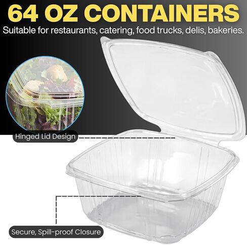Smygoods Deli Containers with Hinged Lids, Clear PET Plastic, 64 Ounces, Rectangular Clamshell, 50 Count in Kuwait