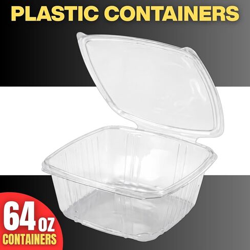Smygoods Deli Containers with Hinged Lids, Clear PET Plastic, 64 Ounces, Rectangular Clamshell, 50 Count in Kuwait