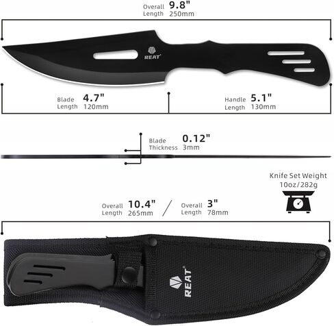 مجموعة سكاكين الرمي من REAT - 3 قطع، سكين رمي شديد التحمل مقاس 10 بوصات مع 440 من الفولاذ المقاوم للصدأ، تتضمن غمدًا للتخزين الآمن، وسكين نينجا كوناي للمنافسة والتدريب والترفيه والهدايا للرجال والنساء in Kuwait