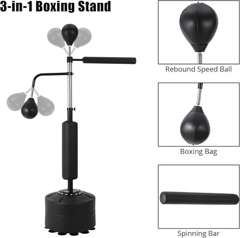 مجموعة أكياس ملاكمة 3 في 1 قائمة بذاتها، مجموعة أكياس ملاكمة بارتفاع قابل للتعديل، كرتان للسرعة وقضيب استرخاء 360 درجة، نظام تدريب منزلي كامل للملاكمة للبالغين والمراهقين in Kuwait