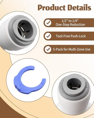 1/2 "أنبوب OD × 1/4" أنبوب OD مناسب لنظام تصفية المياه RO، موصل ثنائي الاتجاه، تقليل الاتحاد المستقيم، 1/2 إلى 1/4 تركيبات توصيل الدفع، 5 عبوات in Kuwait