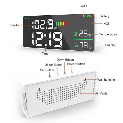 Sound Level Meter, 11 Inch Large LED Display Wall Mount Decibel Tester with WiFi APP Connectivity for Home Studio Factory Office, 4 in 1 Noise Temperature Humidity Clock, in Saudi Arabia