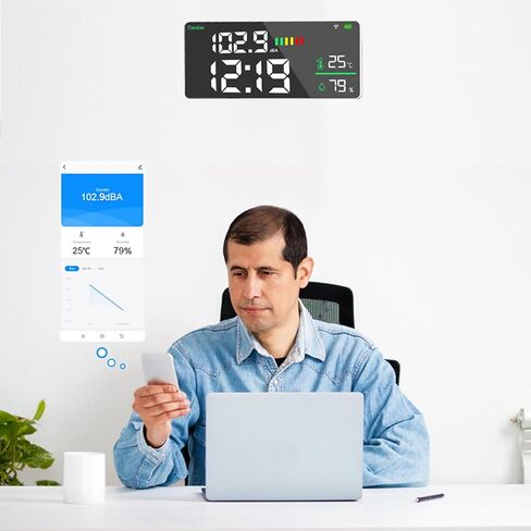 Sound Level Meter, 11 Inch Large LED Display Wall Mount Decibel Tester with WiFi APP Connectivity for Home Studio Factory Office, 4 in 1 Noise Temperature Humidity Clock, in Saudi Arabia