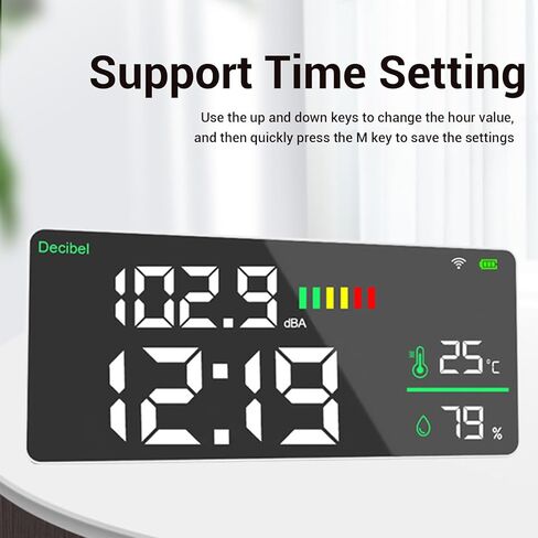 Sound Level Meter, 11 Inch Large LED Display Wall Mount Decibel Tester with WiFi APP Connectivity for Home Studio Factory Office, 4 in 1 Noise Temperature Humidity Clock, in Saudi Arabia