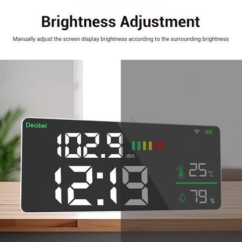 Sound Level Meter, 11 Inch Large LED Display Wall Mount Decibel Tester with WiFi APP Connectivity for Home Studio Factory Office, 4 in 1 Noise Temperature Humidity Clock, in Saudi Arabia