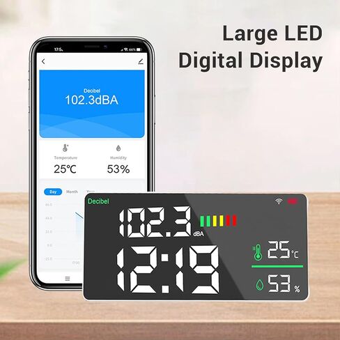 Sound Level Meter, 11 Inch Large LED Display Wall Mount Decibel Tester with WiFi APP Connectivity for Home Studio Factory Office, 4 in 1 Noise Temperature Humidity Clock, in Saudi Arabia
