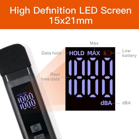 مقياس مستوى الصوت بمقياس ديسيبل مع شاشة LCD ديسيبل/ماكس/عقد البيانات ومؤشر البطارية، 30 ~ 130 ديسيبل للجيب SPL متر ديسيبل مراقبة الضوضاء قابلة للشحن لمنزل مصنع الجيران الصاخب in Kuwait